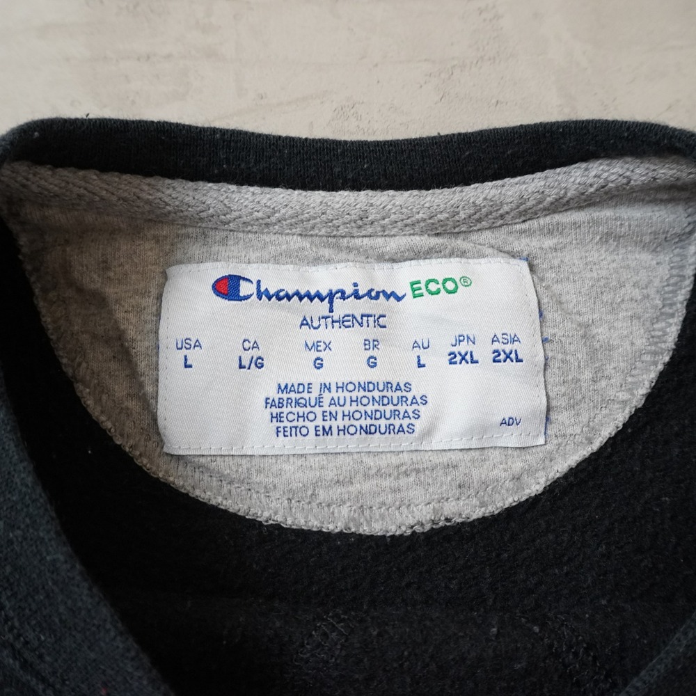 Champion Eco Authentic Mens Crewneck Sweatshirt Black Fleece Pullover Large L - Picture 2 of 8